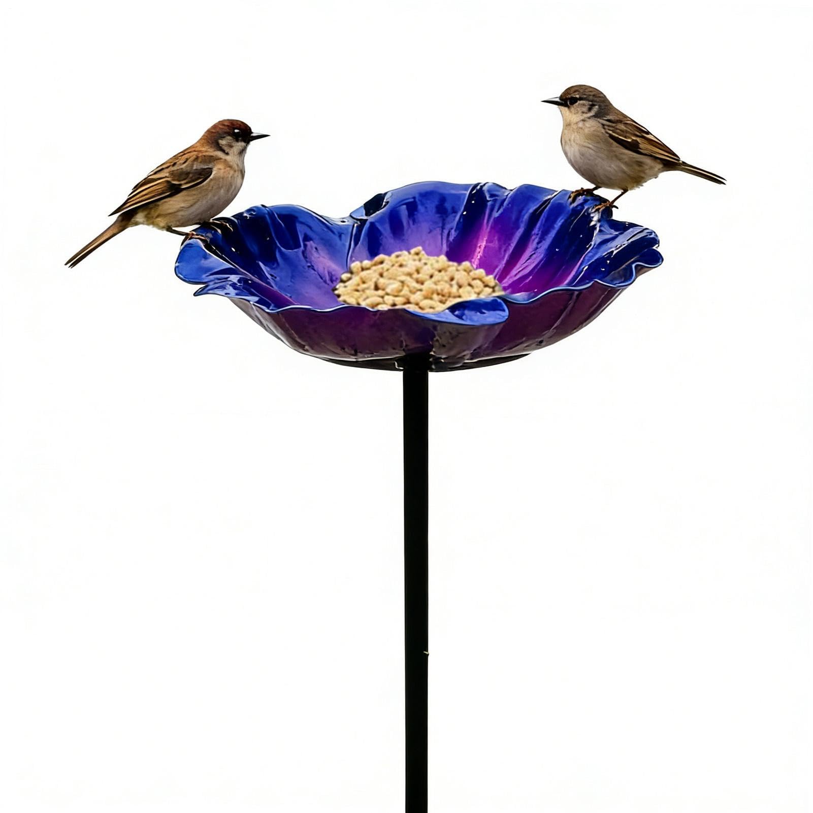 Baño de pájaros de metal para decorar el patio trasero y terraza