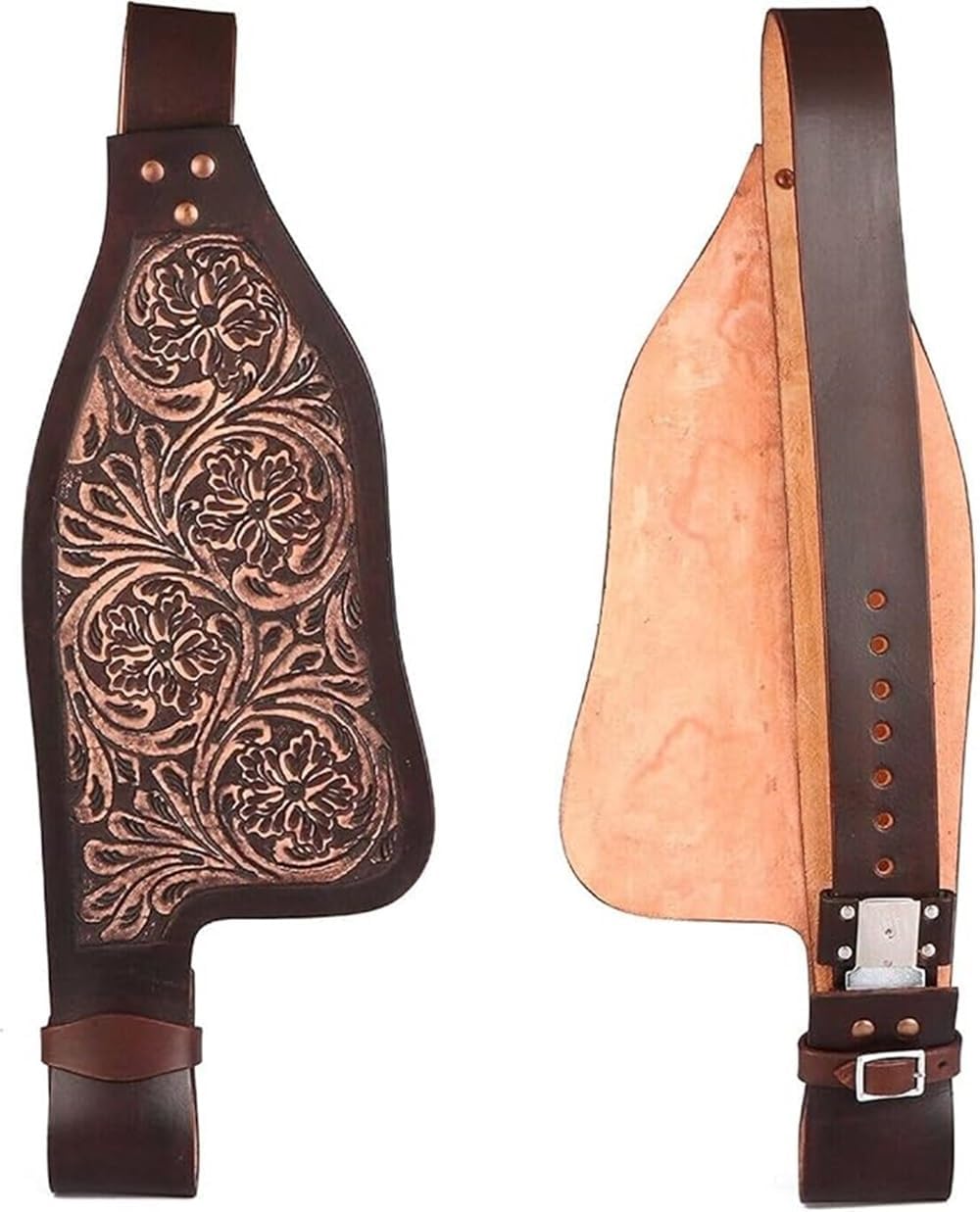 Horse Western Adult Tooled Leather Replacement Saddle Fender Pair Set for Roping Trail Barrel Pleasure Saddles with Belvin Buckles AM-03