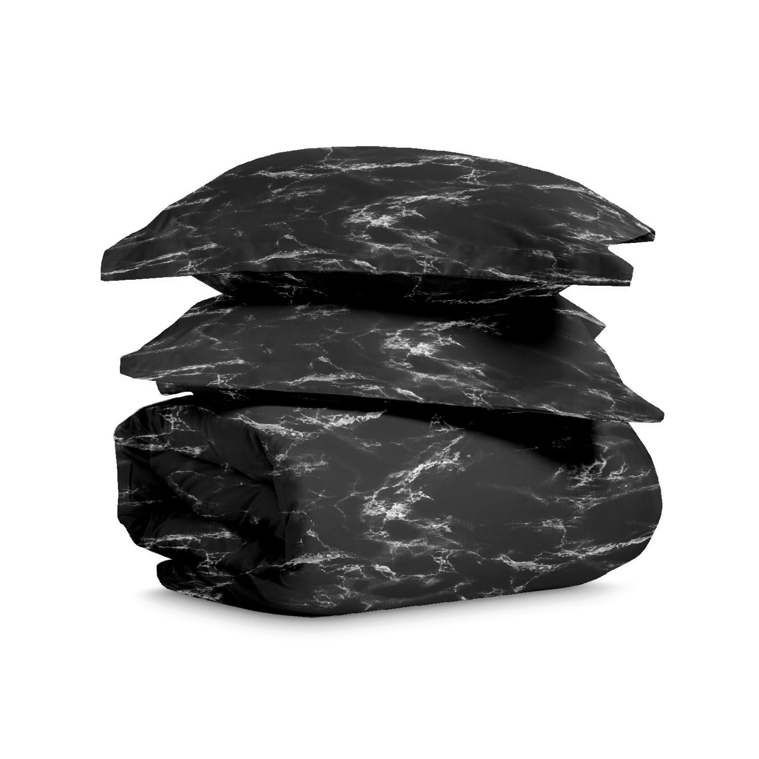 Pizuna Marble Black Print Double Duvet Cover Set Cotton 400 Thread Count 100% Long Staple Cotton Printed Duvet Cover 200x200 Sateen Double Duvet Cover with Button Closure (Quilt Cover Double) โ image 1