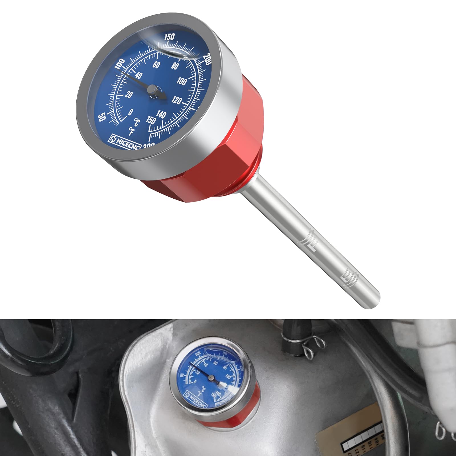 NICECNC Varilla de Aceite con Indicador de Temperatura Compatible with Yamaha Raptor 700 2006 2007 2008 2009 2010 2011 2012 2013 2014-2024, 700R 2006-2020 2021 2022 2023 2024, 700R SE 2010-2024 Rojo