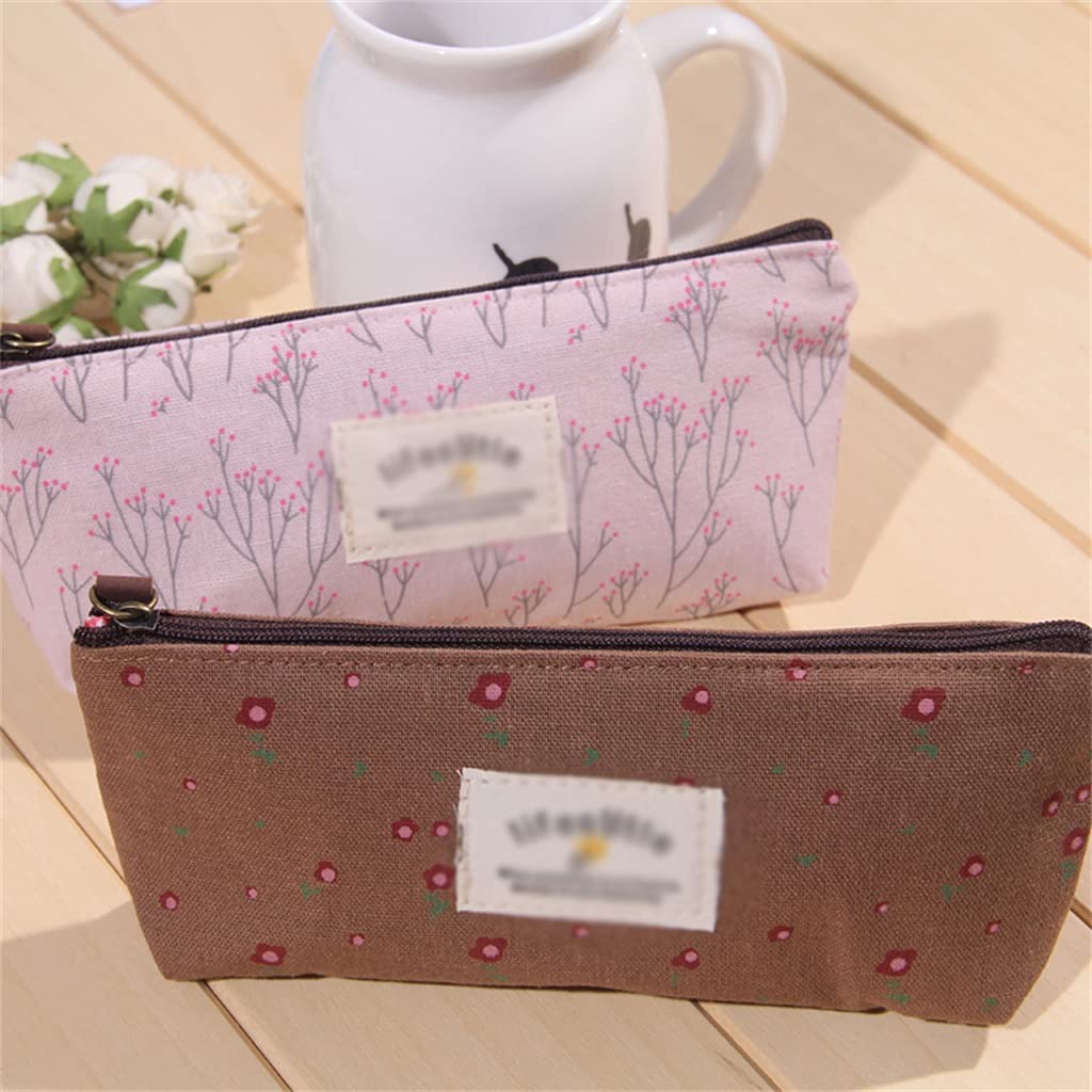 Útiles escolares: 1 Uds. Lindo lienzo de flores florales Kawaii y bolsos de pluma de árbol de flores de tela encantadora-estuches de lápicesArgento