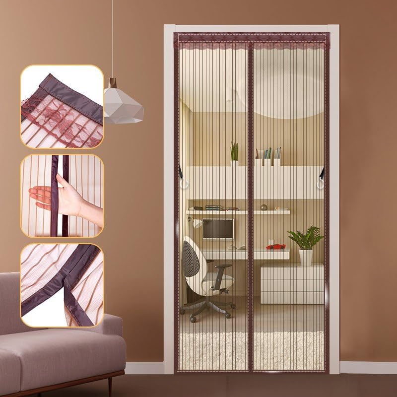 Image of Polyester Magnetic Mosquito Net /Curtain for Door, for All Door Types & Sizes, Auto-Closing Insect Screen to Keep Mosquito Out (200 x 100 Cm, Brown)