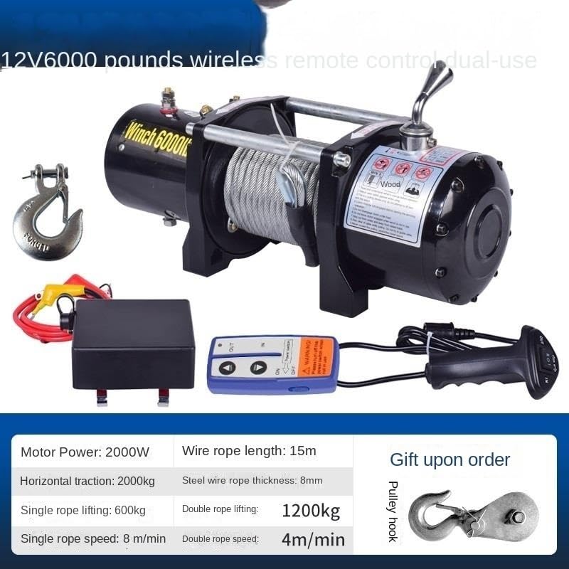 Image of Portable Small Electric Hoist, Electric Vehicle-Mounted Crane Winch, Off-Road Vehicle Self-Rescue Winch (6000 Lbs Dual Switch)
