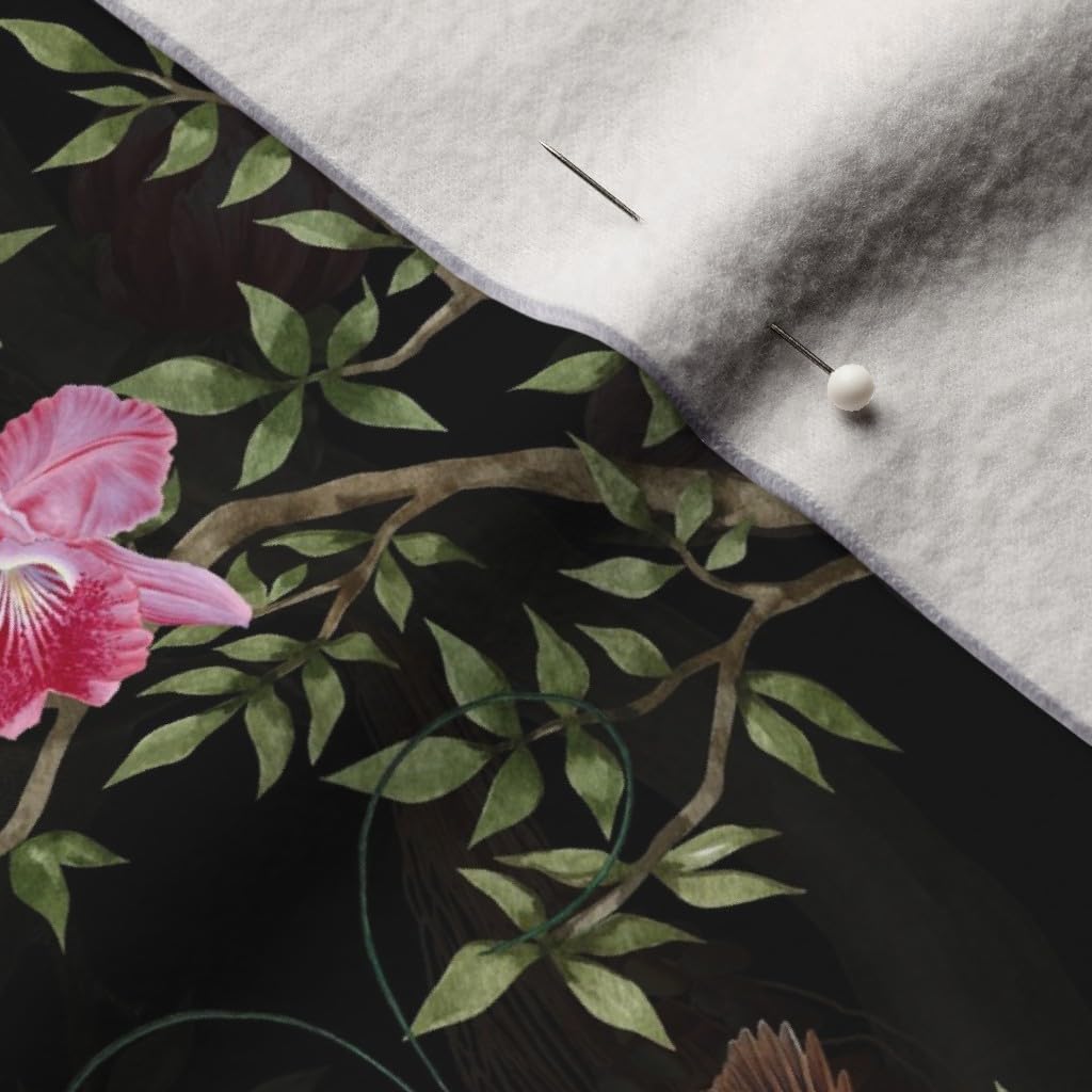 Spoonflower Fabric - Maximalist Garden Moody Floral Chinoiserie Black Botanical Vintage Printed on Performance Velvet Fabric Fat Quarter - Durable Upholstery Home Decor Accessories