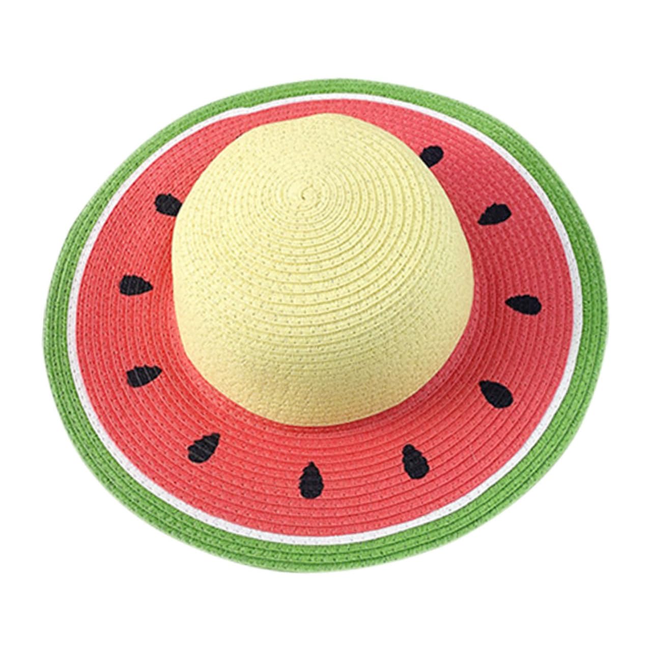 Hemobllo Sombrero Plegable y Transpirable ala Ancha Diseño de Sandía para Niña de Paja y Protección Solar Adecuado para Verano, Playa, Senderismo para Niños