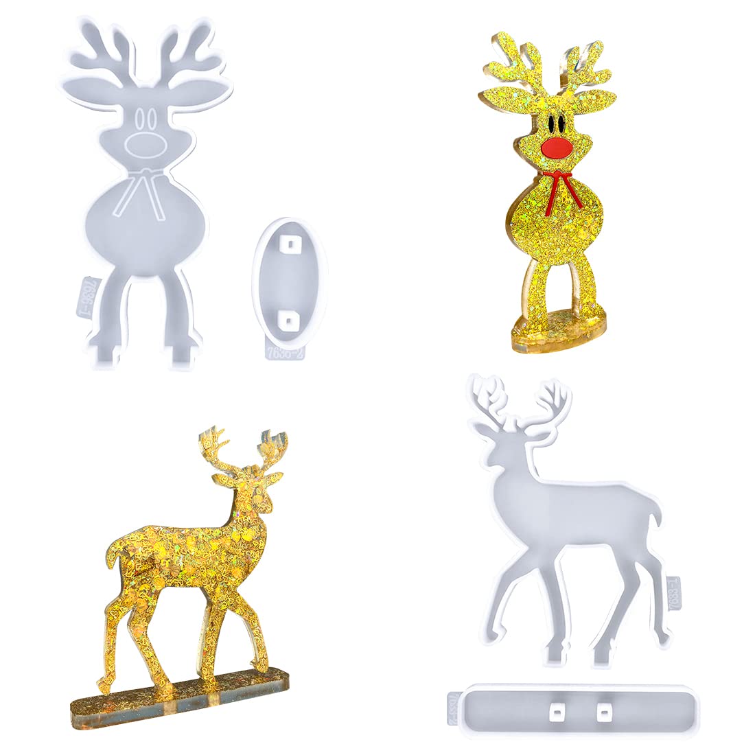 Voyyphixa 2PCS Christmas Epoxy Resin Moulds, Reindeer Silicone Moulds for Resin Casting Elk Crystal Epoxy Casting Silicone Mold for Christmas Decoration Table Ornament DIY Gift (2PCS)