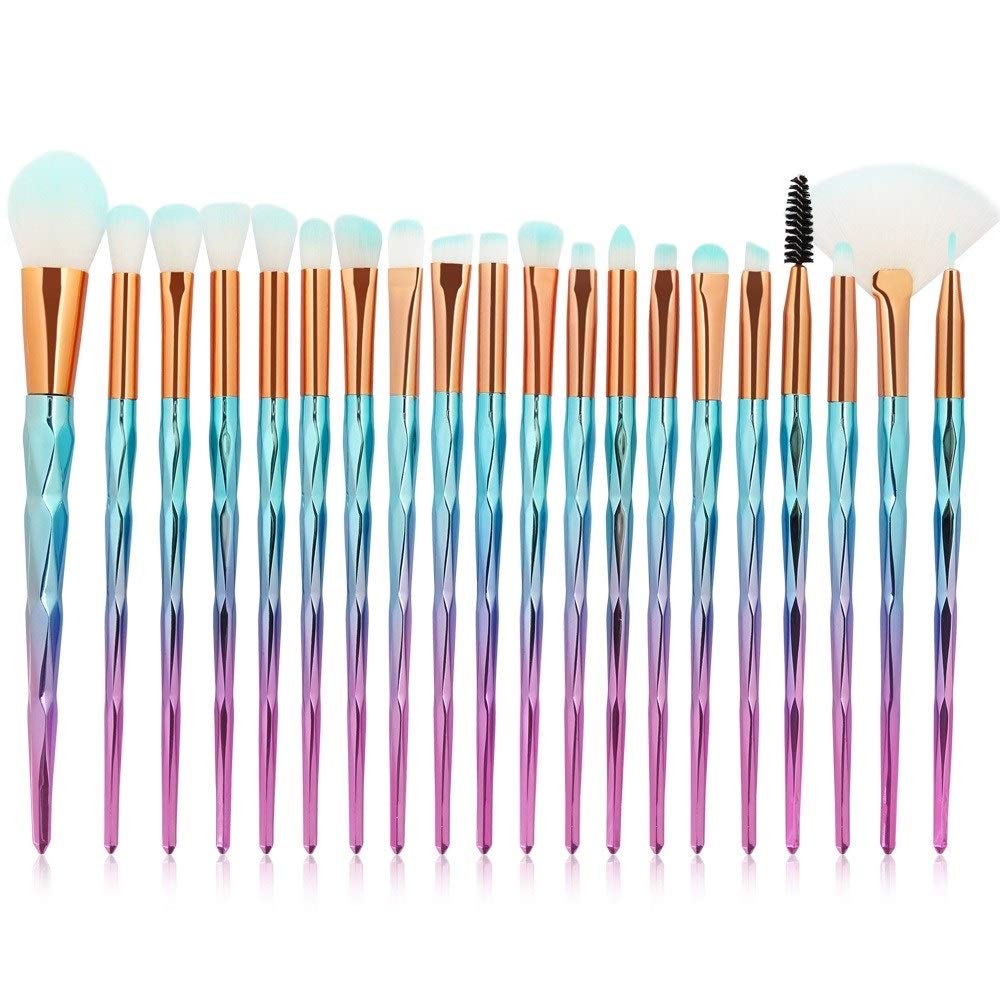 LINGLINGMAKEUP BRUSH Navy Blue, 20 Diamond Makeup Brush Set Foundation Powder Blush Eye Shadow Lip Brush Interracial Makeup Makeup, And Durable, Easy to Carry (Color : Pink Blue)