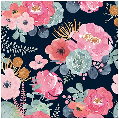 HAOKHOME Peel and Stick Modern Floral Wallpaper Pink/Green/Navy/Orange Vinyl Self Adhesive Contact Paper Decorative 17.3in x 9.8ft
