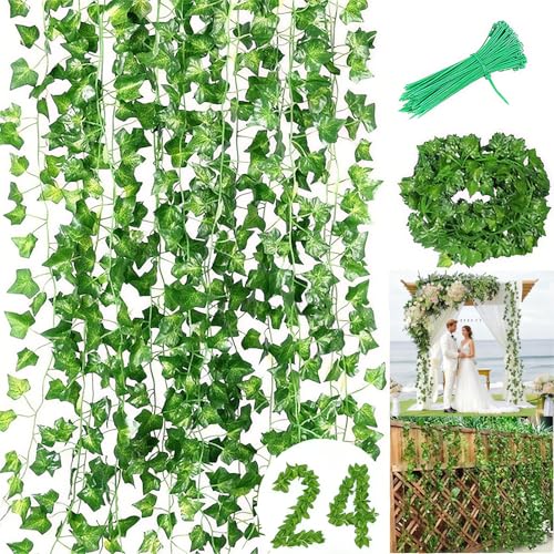 Lierre Artificiel Exterieur 24 Pièces Faux Lierre Decoration Liane Artificielle Guirlandes Intérieur pour Chambre,Cuisine, Patio, Balançoire, Mariage,...