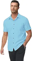Camisa social masculina casual de manga curta com botão e bolso