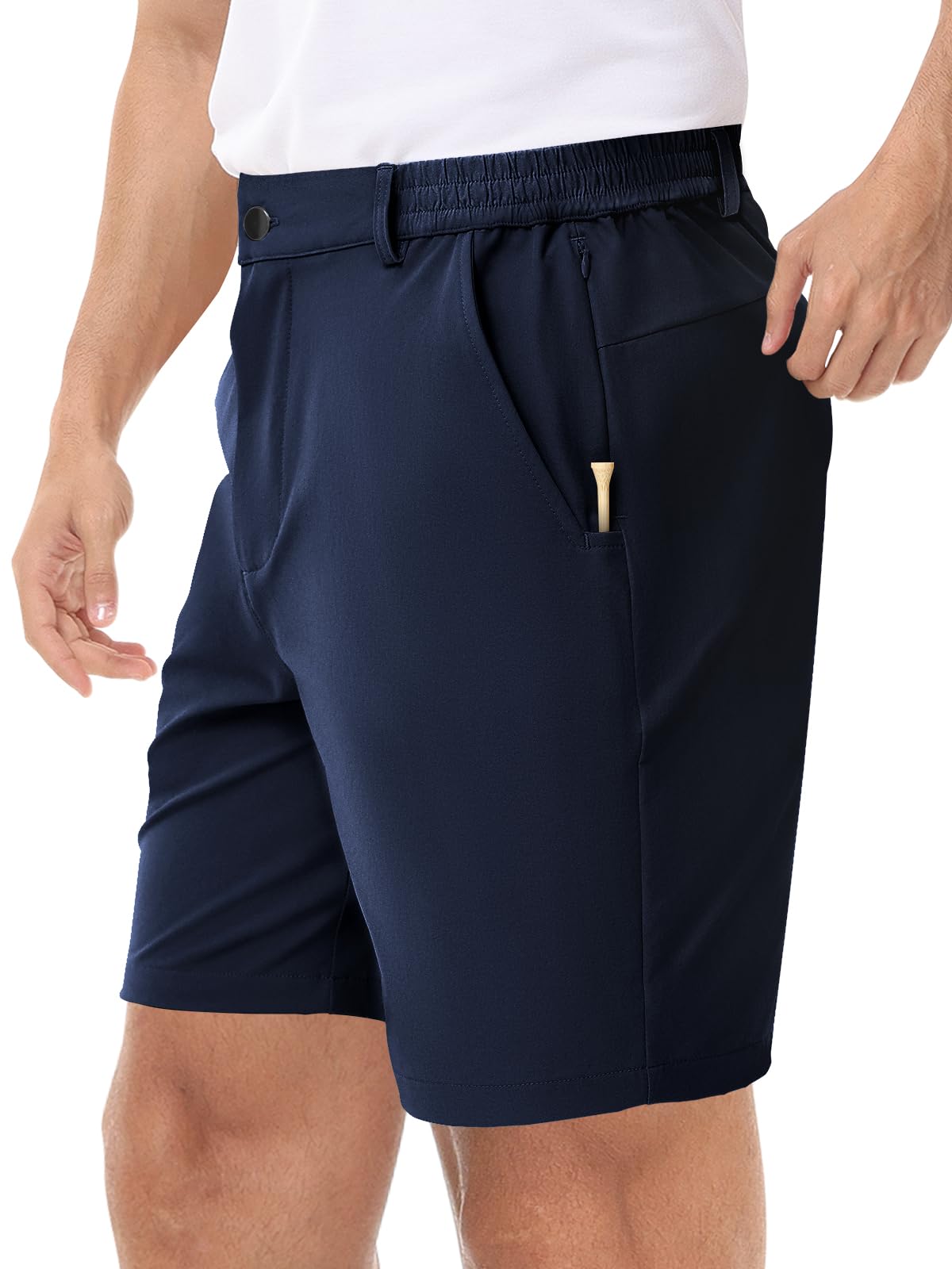 LUSHENUNI Men’s Golf Shorts Stretch Quick Dry 7” Lightweight Hiking Casual Dress Athletic Shorts with Zipper Pockets