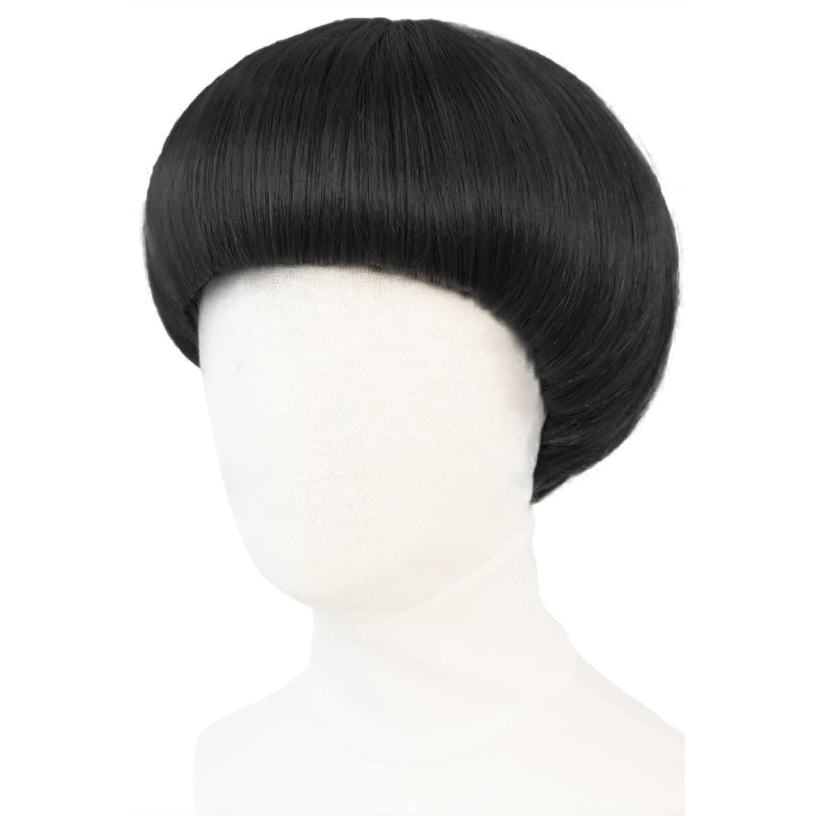 JoneTing Black Mushroom Wig【+Hair Cap】 Bowl Cut Wigs Men for Halloween Party Wigs Short Black Funny Wig for Man Black Bob Hair With Bangs for Christmas Cosplay Costume