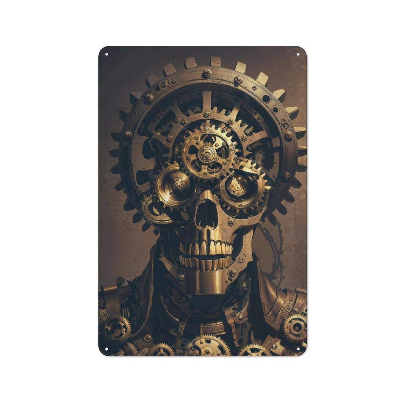 Metal Sign 30x20cm with Metallic Steampunk Skull for Pub Or Café, Vintage Decor, New Home Wall Decor for Pub Decor Enthusiasts