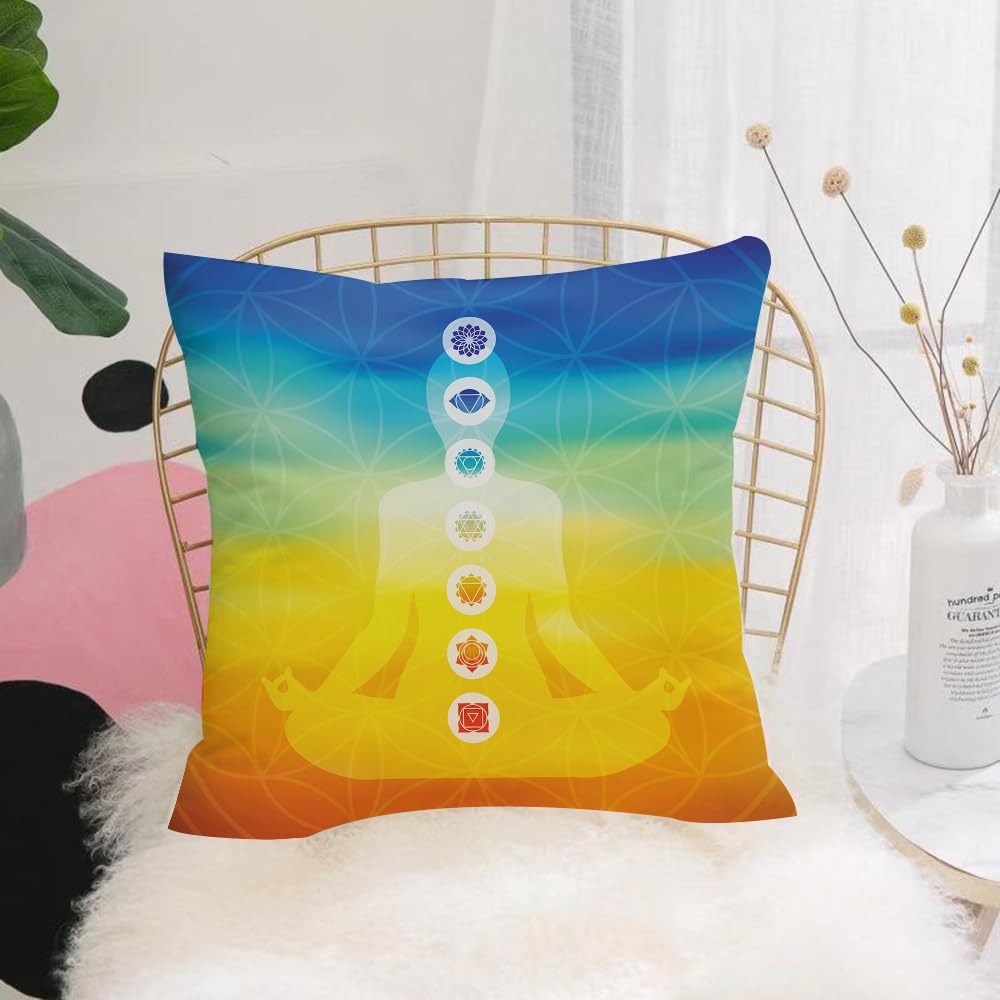 HYOSXW Cushion Cover,Throw Pillow Case Home Decorative for Living Room Bedroom Sofa Chair 16X16 Inch,Body silhouette with chakra icons doing yoga pose colorful blur gradient design,Pillowcase 40X40cm