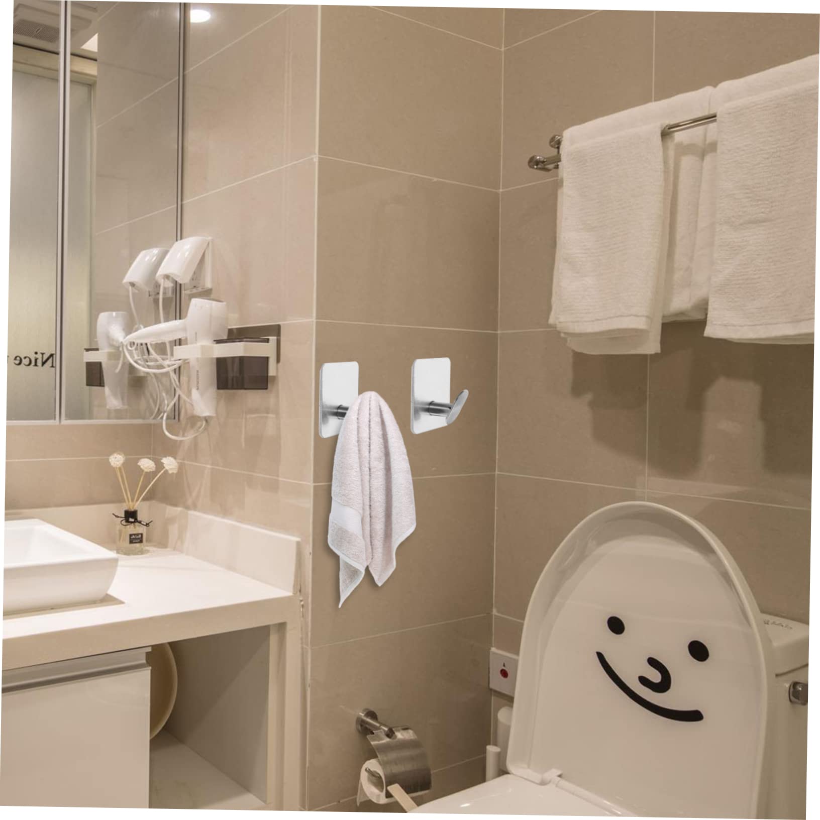 Cabilock 4Pcs Stainless Steel Adhesive Towel Hooks for Bathroom Kitchen Wall Mounted Holders for Easy Towel Storage Spaces Strong and Design