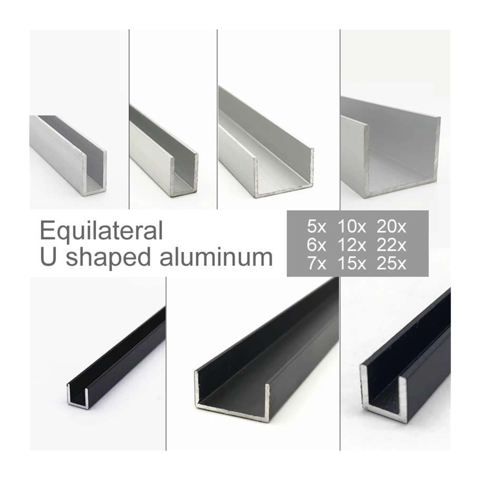 Aluminiumrohr Aluminium U-Profil gleichseitige Nut Aluminium Führungsschiene Holzplatte Kartenschlitz Kantenabschluss Dekor Silber Schwarz(Black,500MMX2_27X30X23MM)