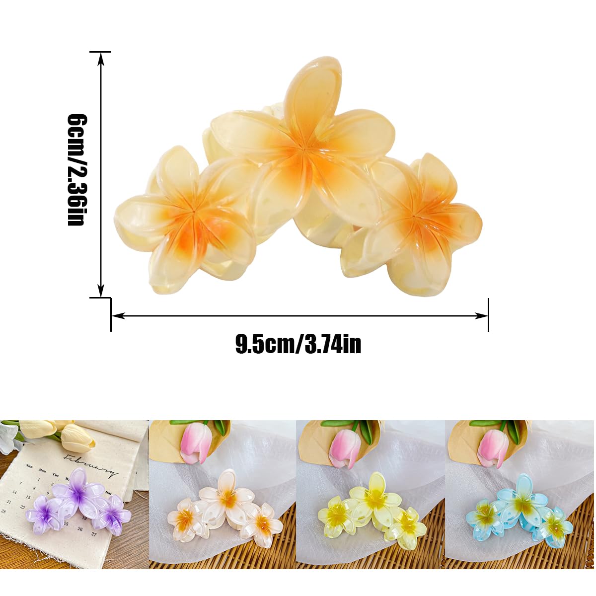 RUIENGCOMM 4 Pcs Flower Hair Clips Non Slip Flower Claw Clips Strong Hold Hair Claw Large Hair Clip for Medium Thick Hair for Girls and Women Straight Curly Wavy Hair (4PCS color) - Image 2
