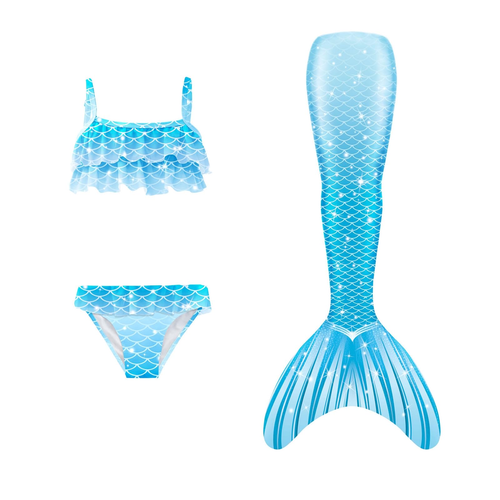 3Pcs 𝙂‭i‭r‭l‭s Sw‭imsuit 𝙈‭e‭r‭m‭a‭i‭d 𝙏‭a‭i‭l for Swimming Gradient Bikini Bathing Suit Set Cosplay Clothing Set