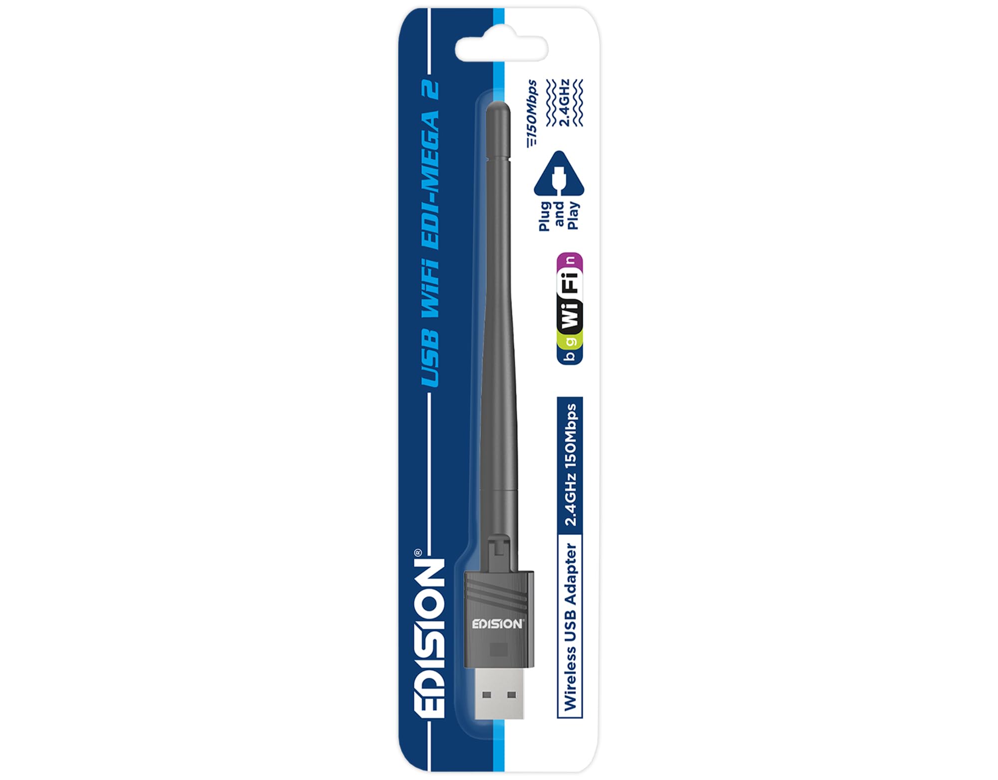 EDISION Adapter USB WiFi EDI-MEGA 2, klucz WiFi MTK7601, 150 Mbps, 2,4 GHz, antena przechylana, kompatybilny z Picco T265 pro HD, Ping T2/C, Proton S2 plus, mały, Picneck, Windows i Linux