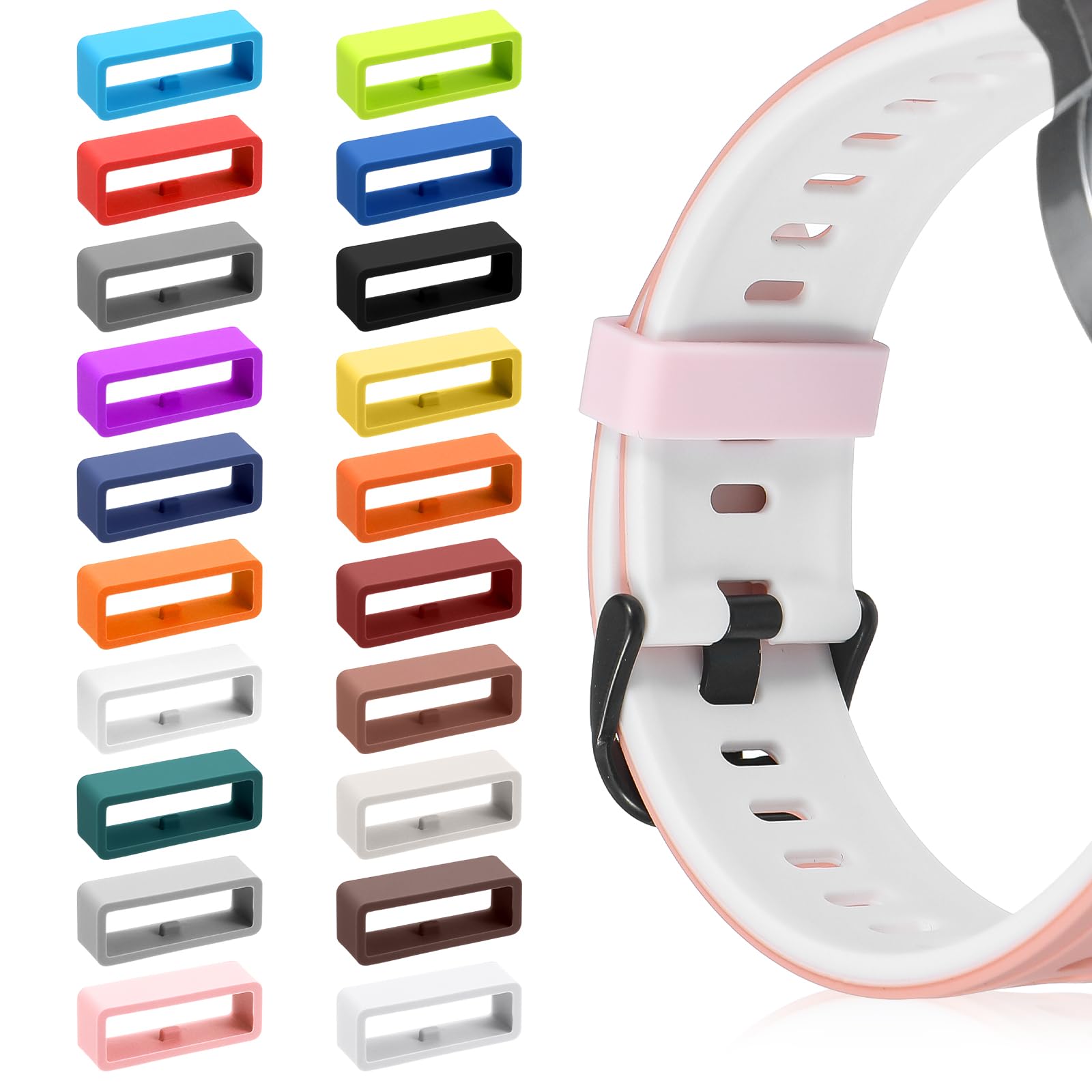 Yuanan 20 Pack Smart Watch Band Fixing Rings 20mm Silicone Security Connector Rubber Watch Strap Holder Loops Keeper