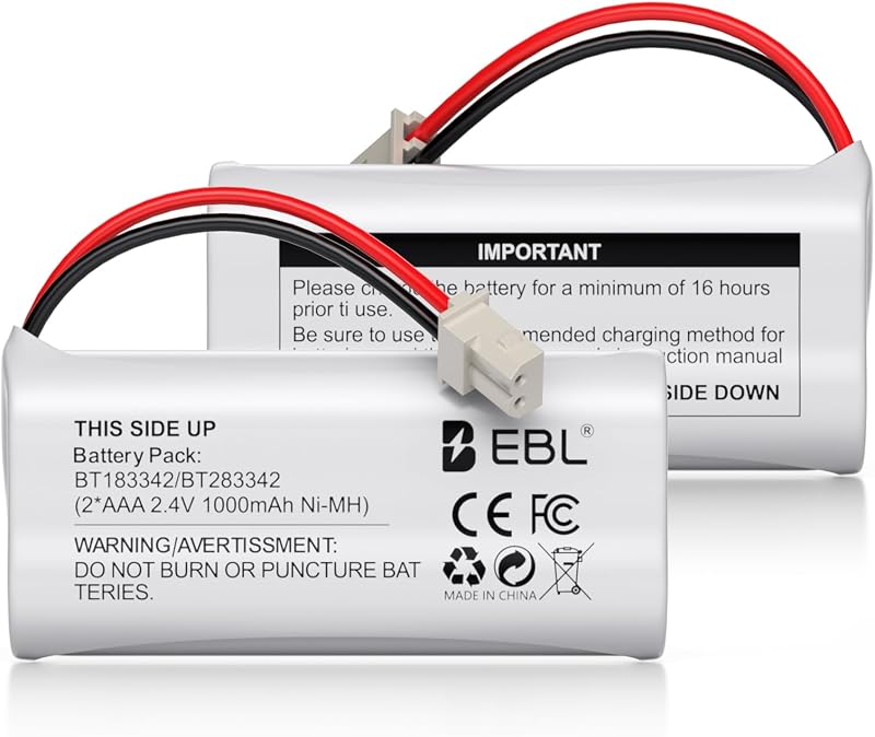EBL BT162342/BT262342 2,4 V 1000 mAh Ni-MH batería compatible para BT183342/BT283342 BT166342/BT266342 VTech CS6114 CS6419 CS6719 at&T EL52300 CL80111 teléfono inalámbrico (paquete de 2) blanco