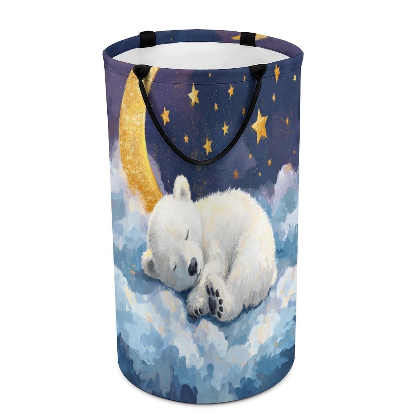 LUYYSKY Colorful Abstract Polar Bears Versatile Storage Laundry Basket, Fantasy Watercolor Moon Starry Sky Clouds Animals Polar Bear Large Capacity Bathroom Hamper With Handle