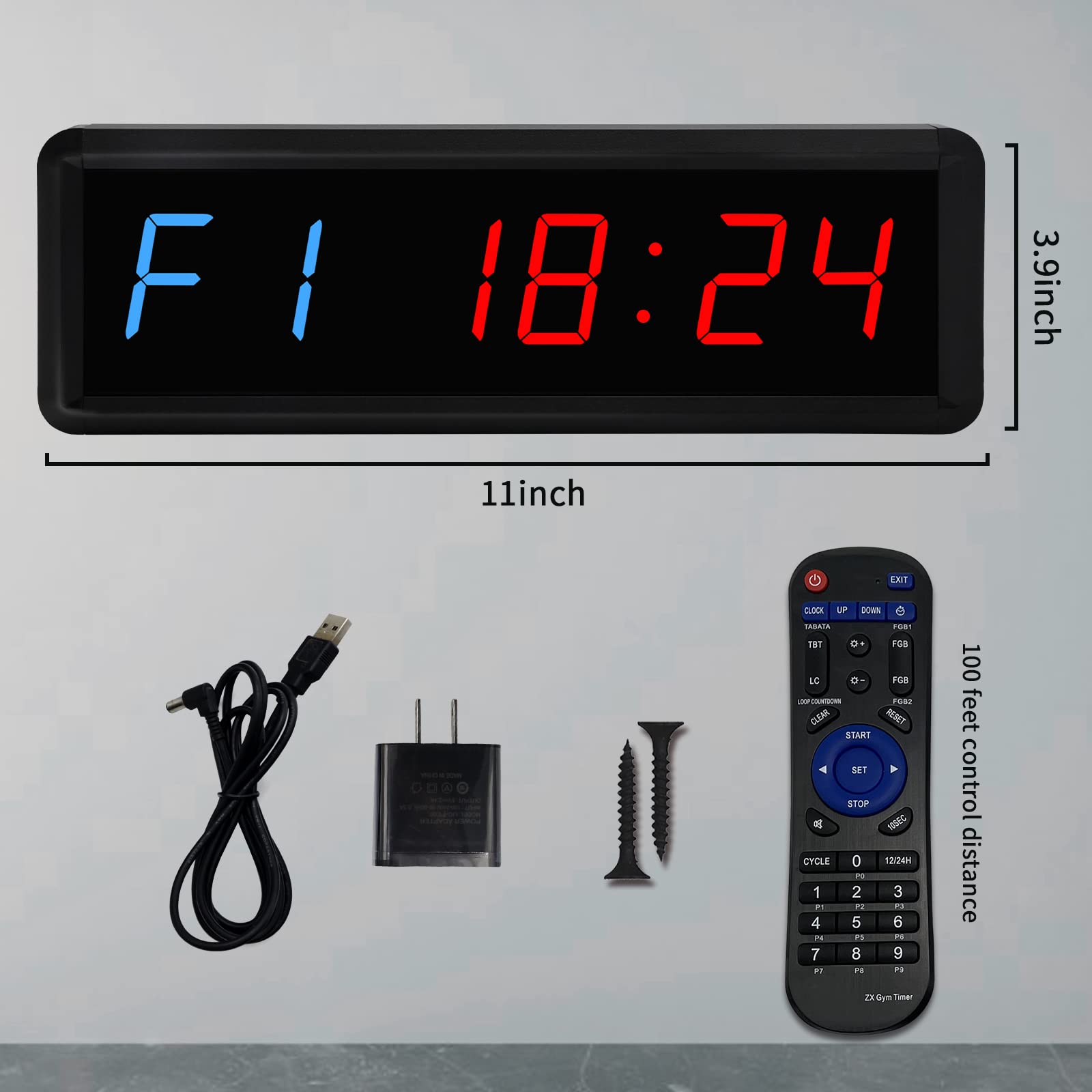 YZ Gym Clock Timer with Remote, 1.5” LED Gym Wall Clock, Portable