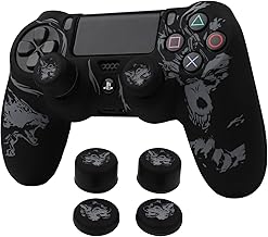 RALAN Laser Anti-Slip Controller Cover for PS4, Customized Silicone Skins Controller Controller Compatible for PS4 /PS4 Slim/PS4 Pro Controller (High Thumb Grip x 2,Laser Thumb Cap Grips x 2)