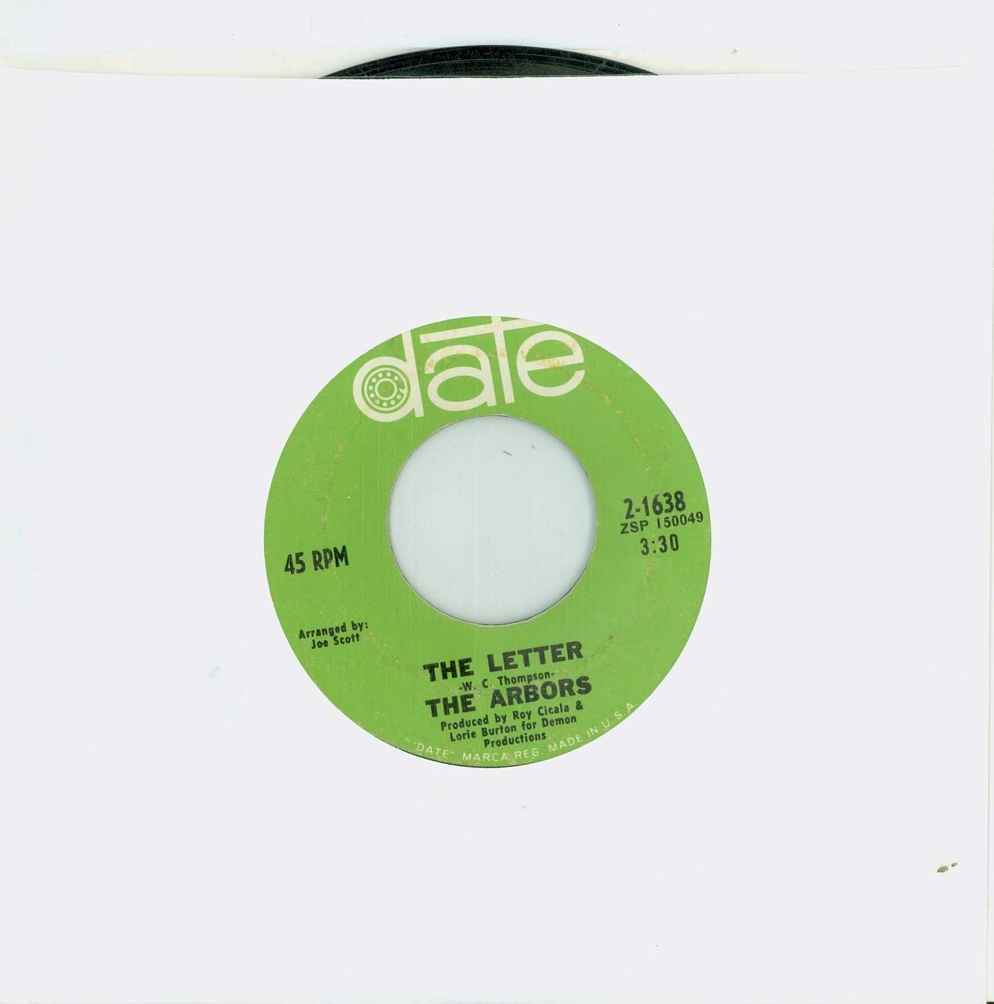 The Letter Most Of All The Arbors (Date Records 1969) Very Good (3 out of 10) Vintage 45