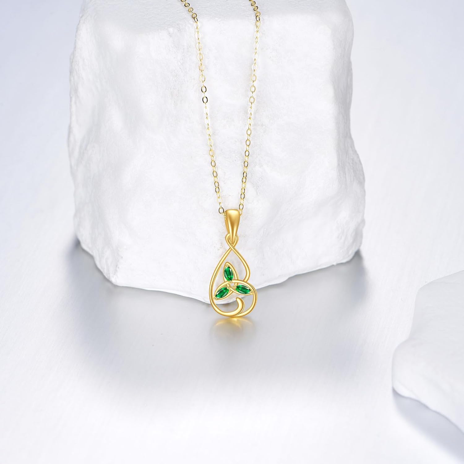 DOVRAN 9K/10K/14K Solid Gold Allah/Celtic Knot/Filigree/Mountain/Star of David/Wishbone Necklace for Women Real Yellow Gold Pendant Jewelry Gifts for Wife Mom