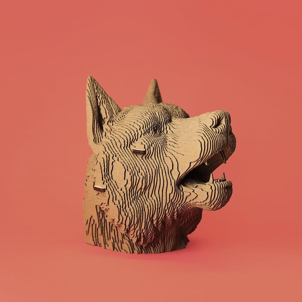 Loup Puzzle 3D en Carton – Maquette à Monter | 79 Pièces, 18 × 18 × 12 cm – Kit Sculpture DIY à Peindre, Matériaux Recyclés, Ados & Adultes, Idée Cadeau Déco