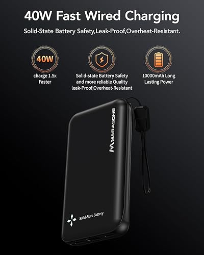 Miniatura 6 de Cargador portátil, banco de energía más delgado de 10000 mAh, 5 V3 A, batería de carga USB C de entrada y salida de alta velocidad, cargador externo