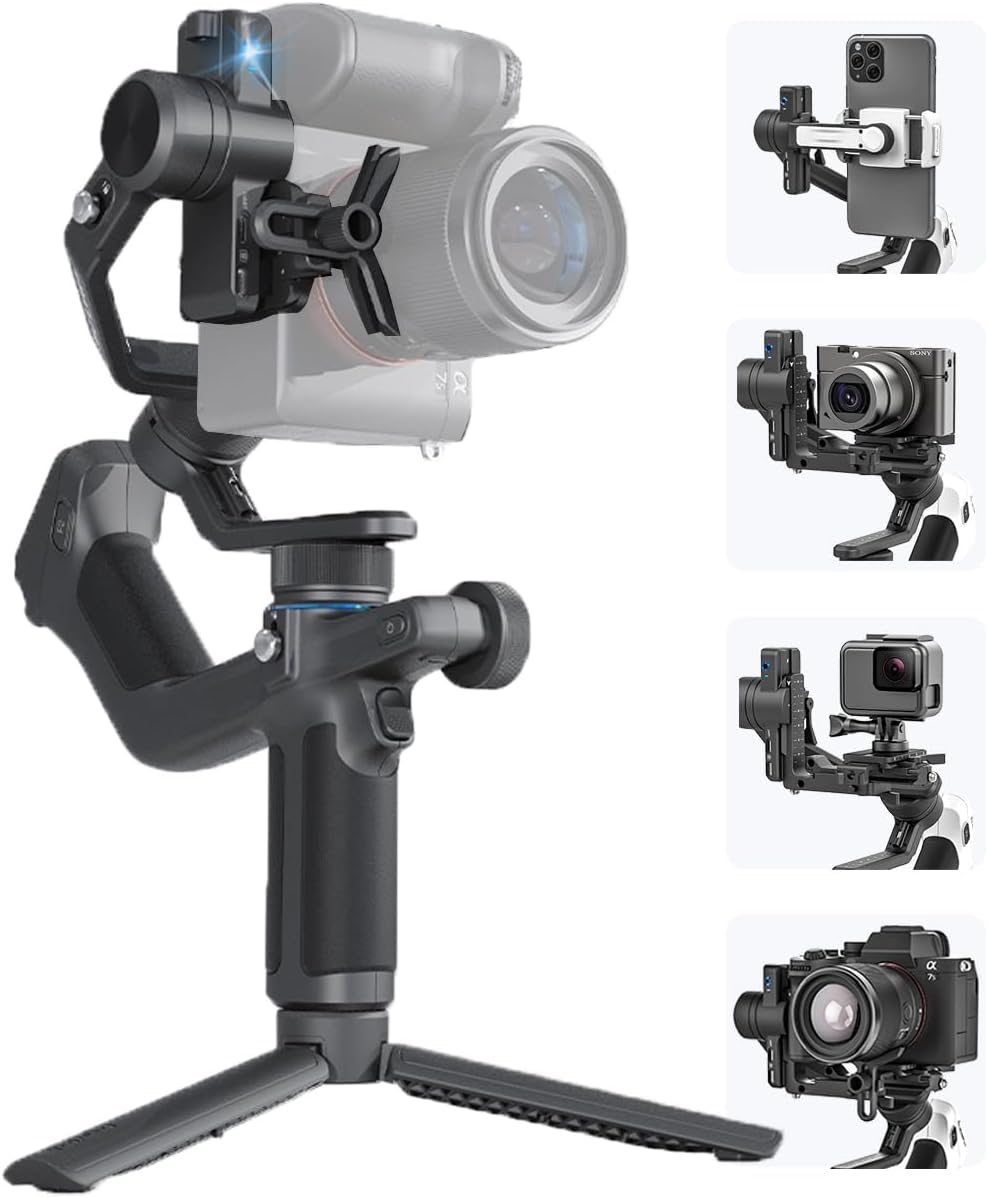 [Official] SCORP Mini-2 All in One 3-Axis Camera Stabilizer,Built-in AI Track Sensor Handheld Gimbal for Sony A7III,Canon R6,Nikon Z30,Fujifilm,GoPro11/12,iPhone 15 14Pro,Samsung,Max 2.65lb