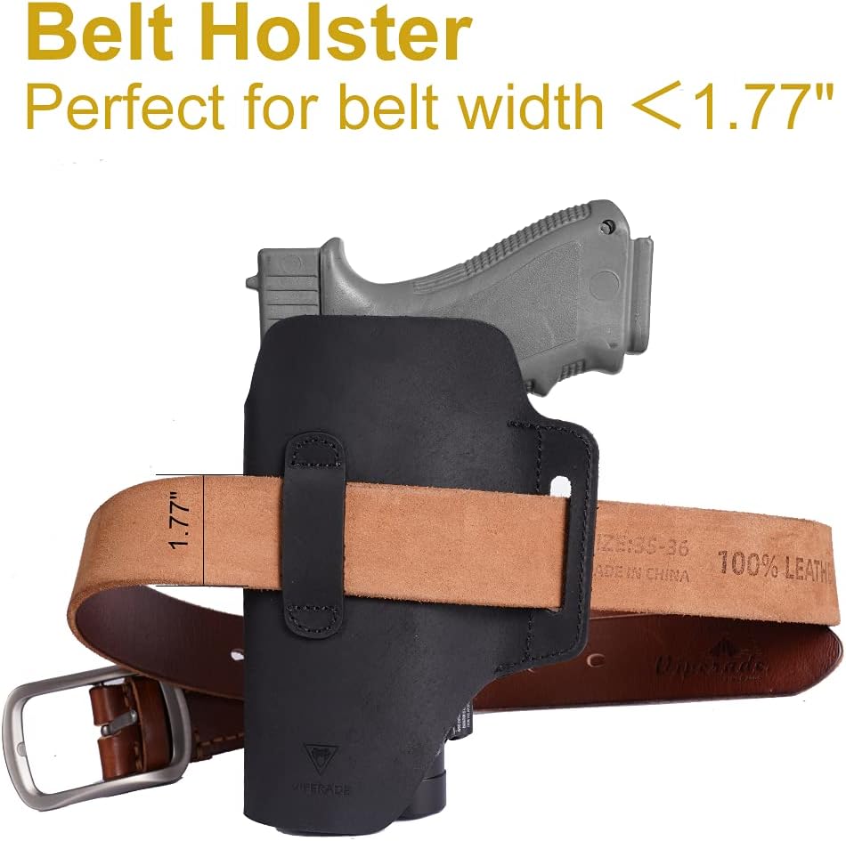 VIPERADE PJ21 Gun Holster, Universal Leather Holster Fits Gun with Laser or Light Attachment, Holster for Glock 19, 17, Smith and Wesson Shield, Sig Sauer, Right Handed Outside Waistband Holster