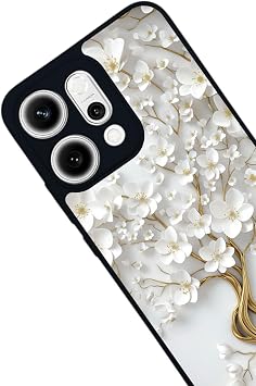 Oppo Reno 14 ile Uyumlu Yaldız Çiçek Desenli, Mat Siyah, Yumuşak Silikon, Şok Emici Koruyucu Kılıf
