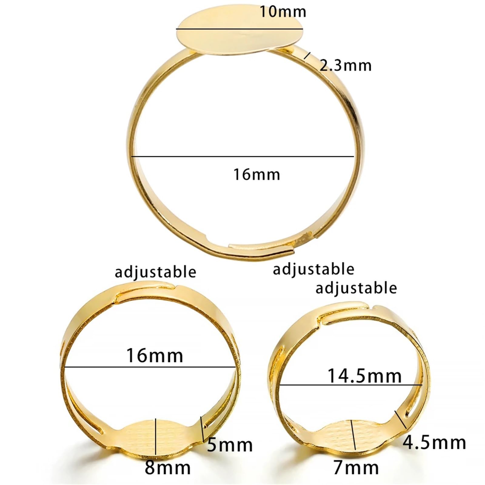 Półfabrykaty pierścionków, puste pierścienie do tworzenia biżuterii, 200/400 sztuk, 7-10 mm, regulowany wielokolorowy metal (8mm brąz 400szt)