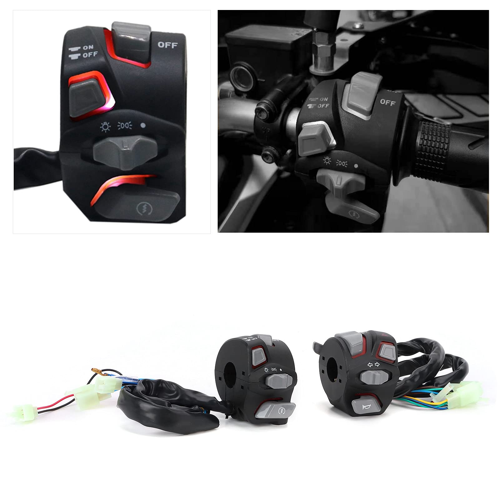 Motorrad Lenkerschalter Wasserdicht Universal 22mm für Hupe Blinker Licht auf ATV (rot)