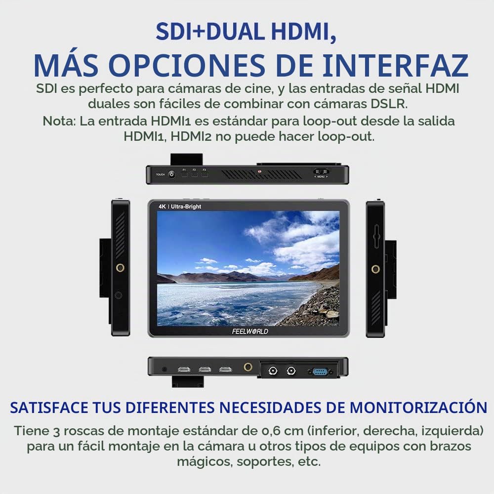 FEELWORLD LUT11S 10,1 Pulgadas Monitor de Campo de Cámara Pantalla Táctil 3D LUT 2000nit Ultra Brillante 1920X1200 3G-SDI 4K HDMI Salida de Entrada con Fuente de Alimentación Externa F970