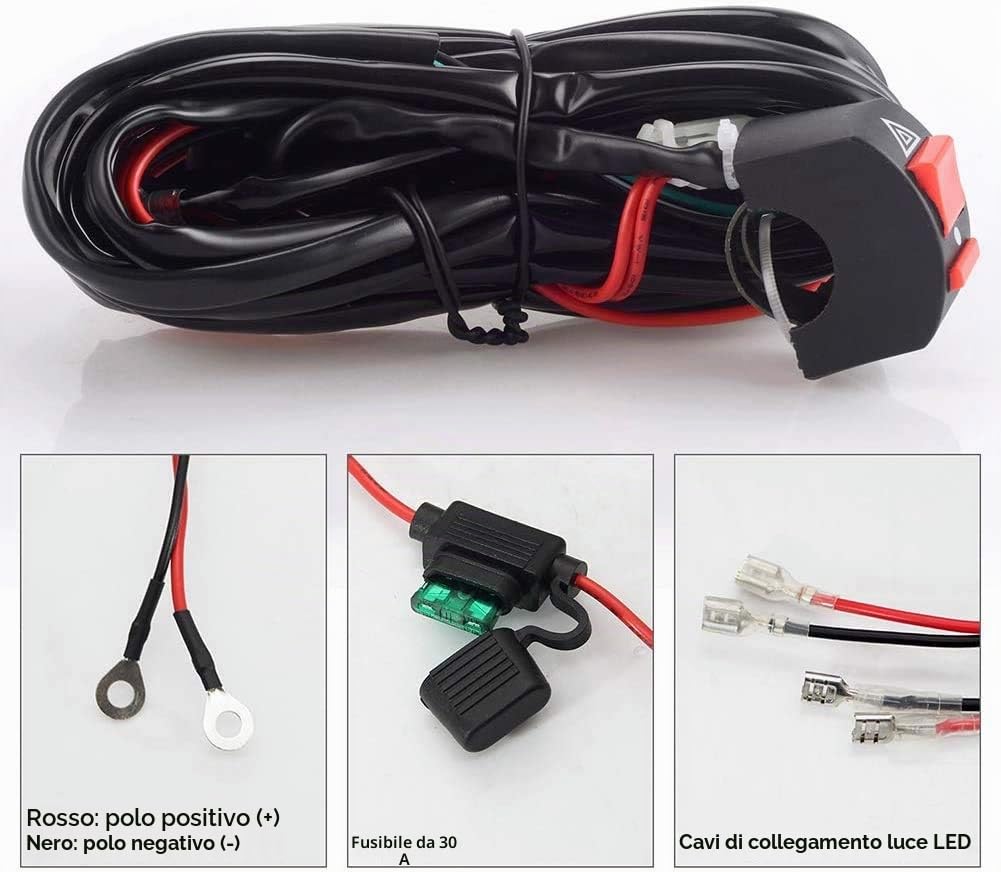 Win Power Universale LED Kit relè di commutazione cablaggio con 2 connessioni lampada per la motocicletta Luci di guida Lampade ausiliarie di lavoro,1 pezzo