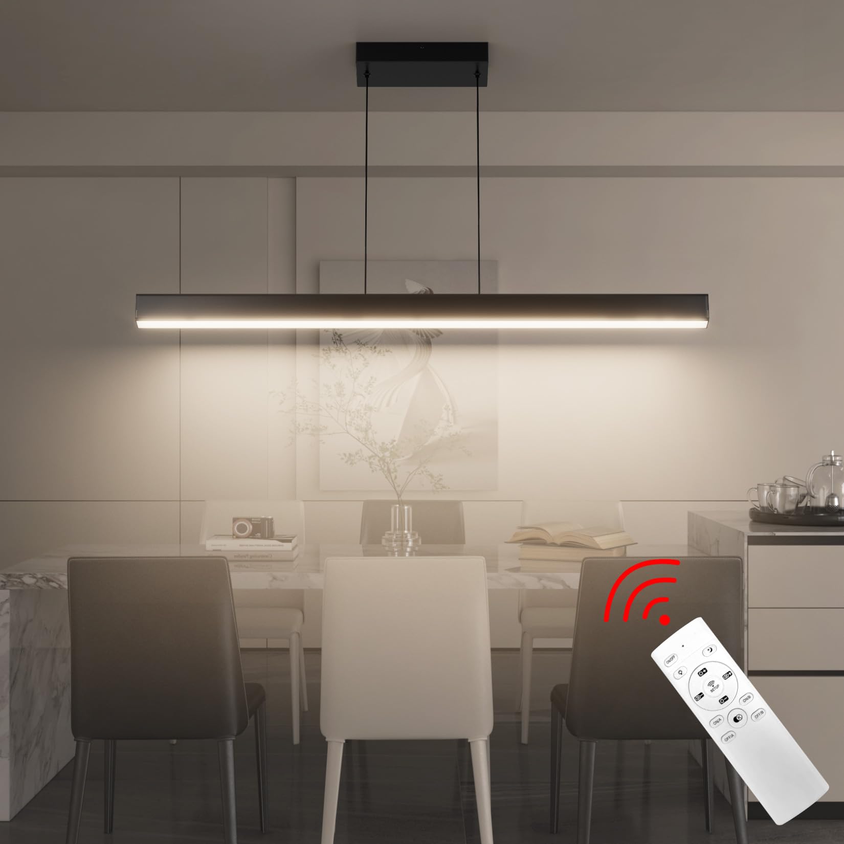 LED Pendelleuchte, 36W, Hängeleuchte mit Fernbedienung, 3000K-6000K drei Farbtemperaturen einstellbar, moderne Pendelleuchte für Wohnzimmer Schlafzimmer, Länge 100cm, Schwarz