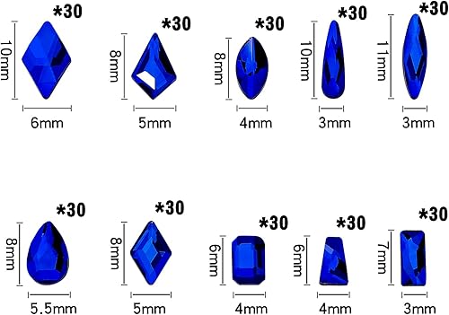 Miniatura 3 de HNUIX 300 diamantes de imitación para uñas, gemas azules para uñas, 10 estilos mezclados, multiformas, diamantes brillantes de cristal 3D, parte