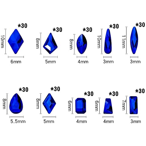 Miniatura 3 de HNUIX 300 diamantes de imitación para uñas, gemas azules para uñas, 10 estilos mezclados, multiformas, diamantes brillantes de cristal 3D, parte