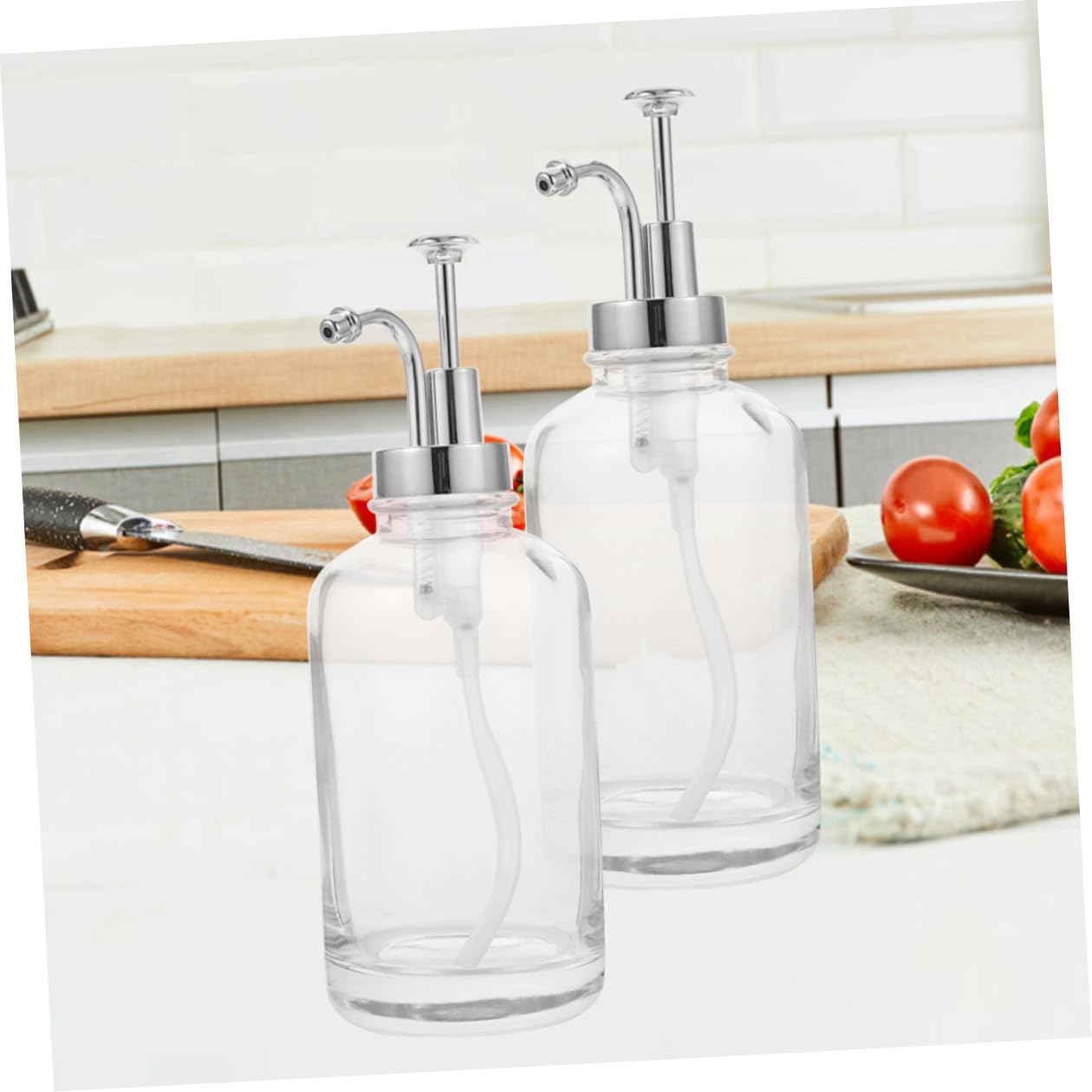 Gadpiparty Lot De 2 Distributeurs à Pompe Pour Sirop Café En Verre Pompe Inox Et Pp, Doseur Multi-usages Cuisine Et Bar, Design Argenté Pour Usage Domestique Et Professionnel
