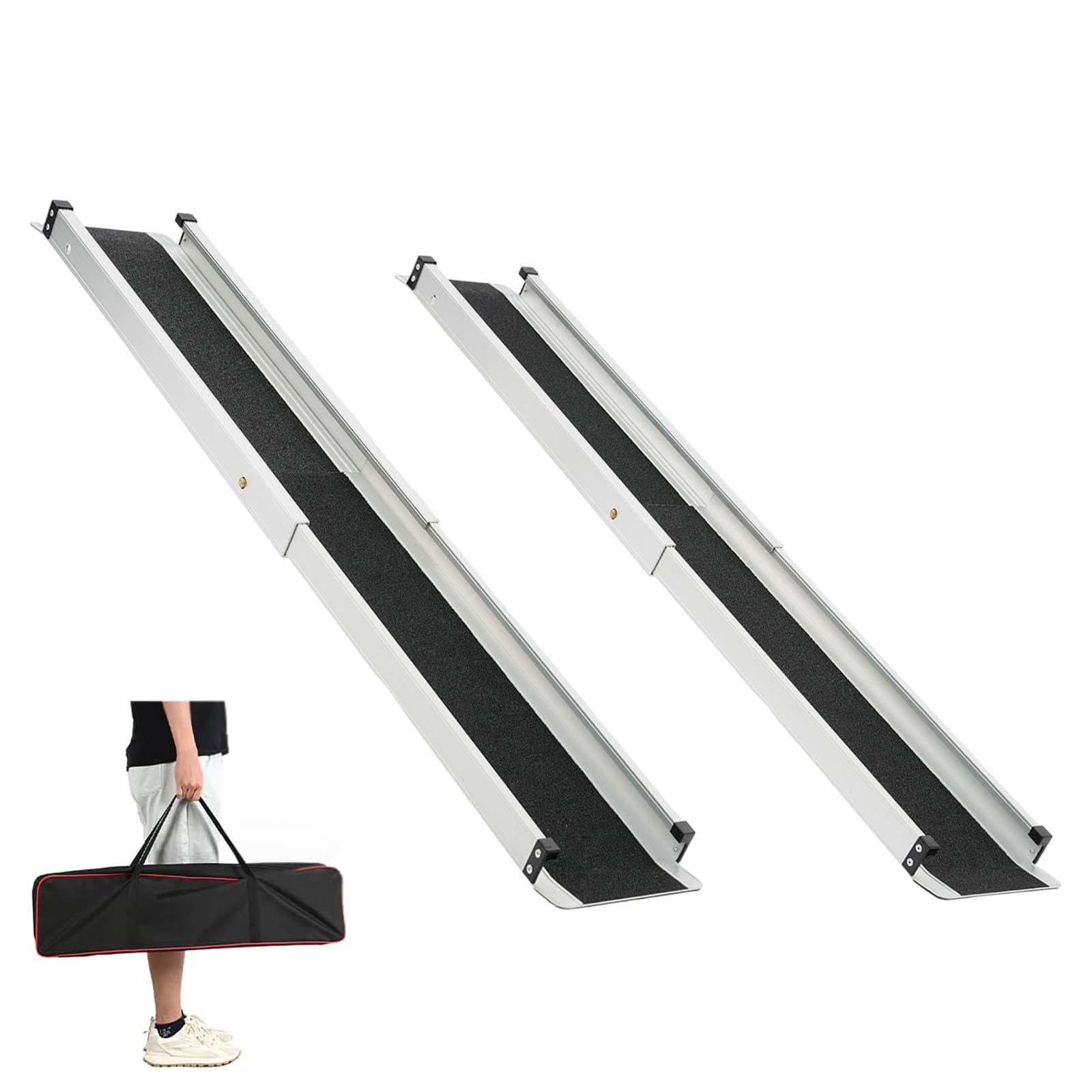 Juego de 2 rampas telescópicas de aluminio, capacidad de carga de 300 kg, rampa telescópica para silla de ruedas de 122 cm, con superficie antideslizante de arena de diamante y bolsa de transporte