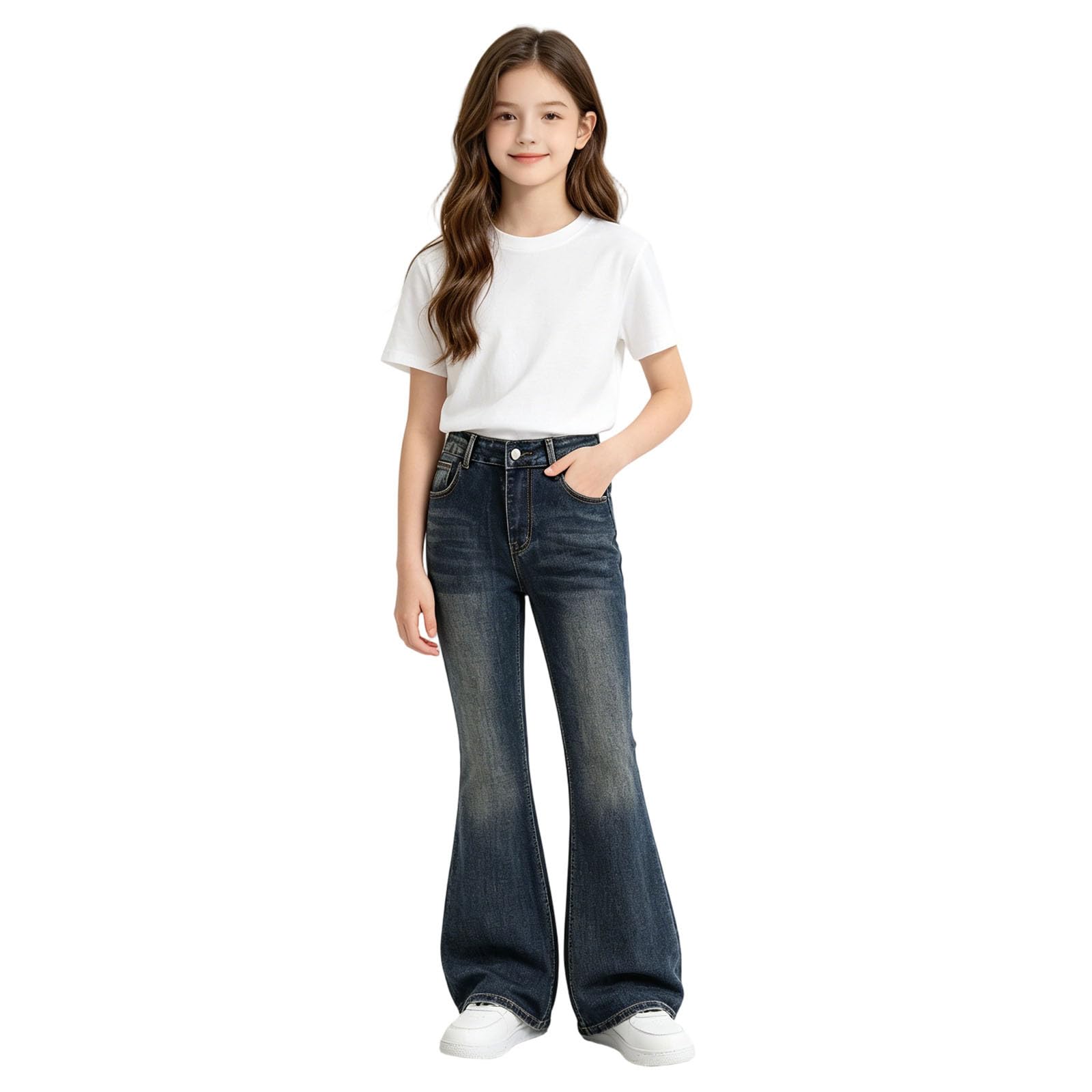 Jean skinny stretch pour fille en denim lavable bleu confortable - 7