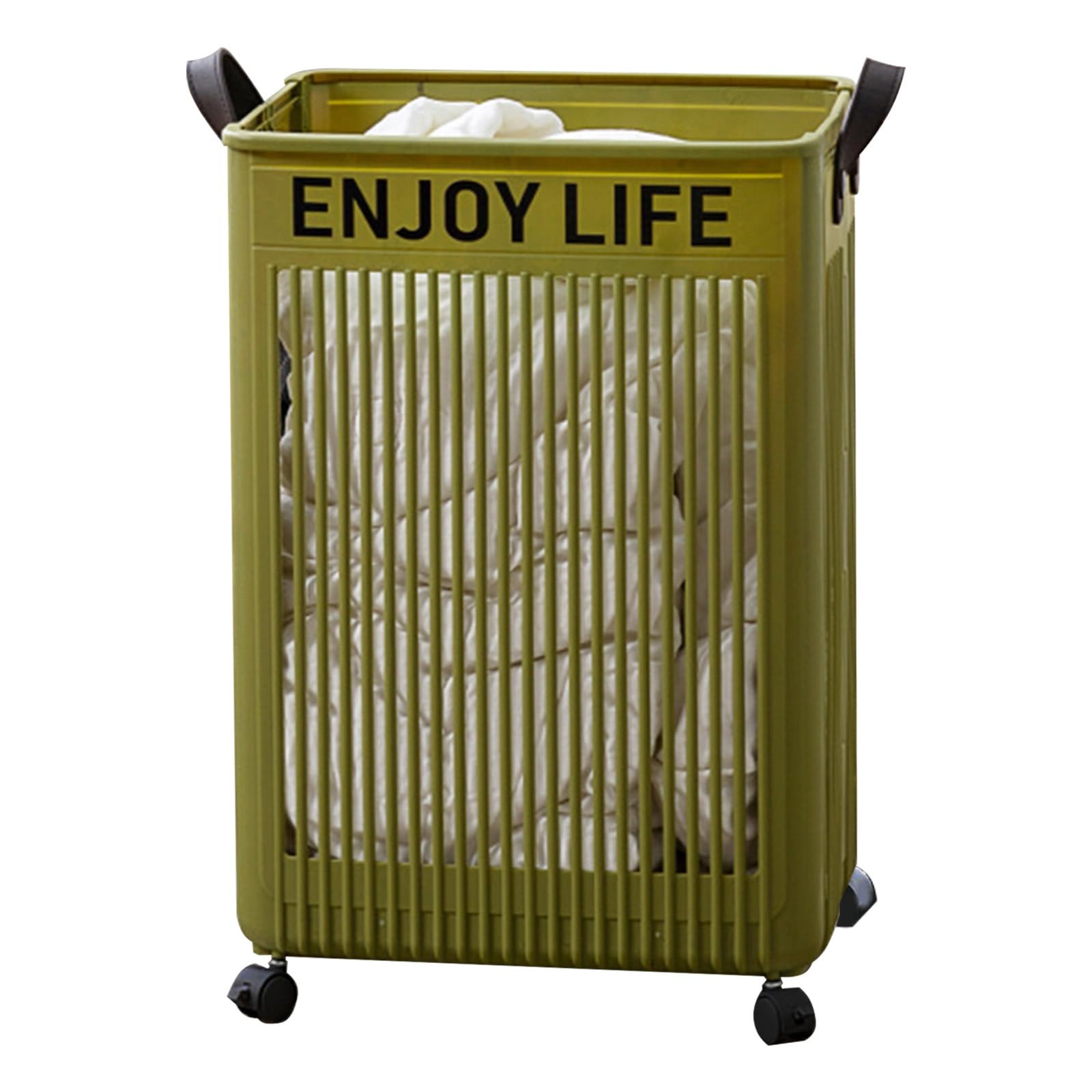 Cubos Ropa Sucia Decorativo Hueco, Enrollable Cesto Ropa Sucia con Ruedas, Cesta Plegable Colada con Asas para Guardar en El Baño(Green,Large)