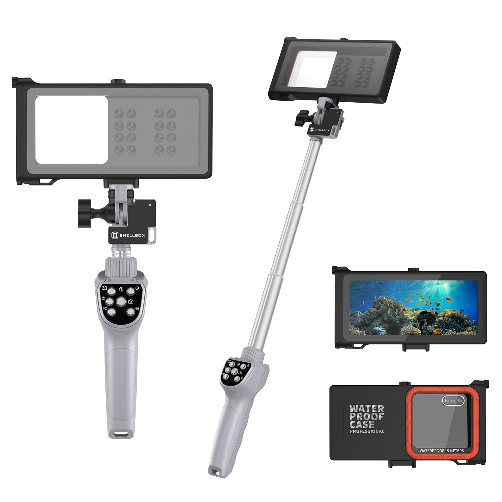 Transy Waterproof Selfie Stick, Extendable Phone Selfie Stick with Wireless Remote Shutter for Skiing/Snorkeling/Surfing, Compatible with All Cellphones (Waterproof Selfie Stick with Phone Case)