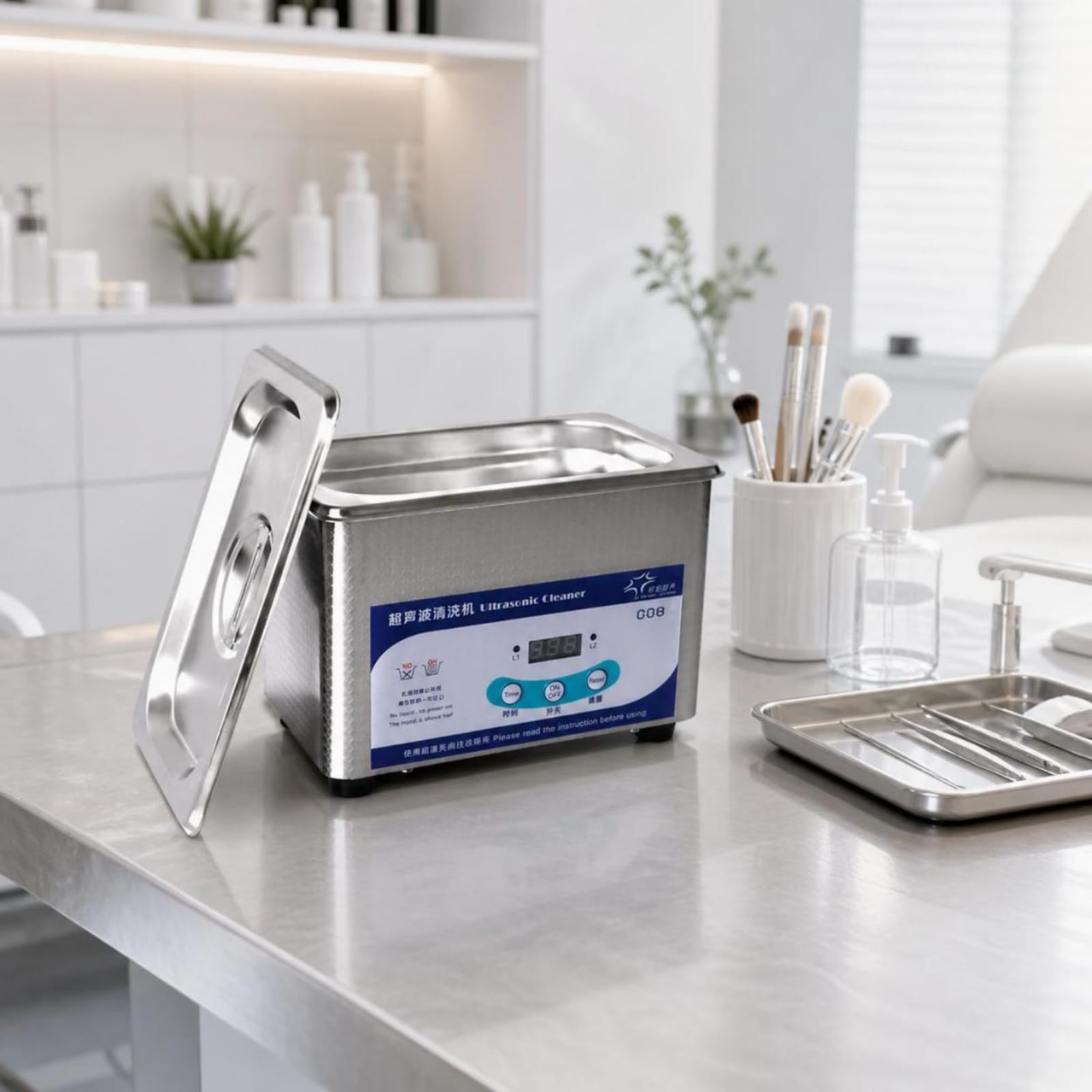 MagiDeal Limpiador Ultrasonidos Acero Inoxidable Doméstico Limpiador Ultrasónico con Cesta Antislizante Baño Ultrasonidos Tal para Odontólogos