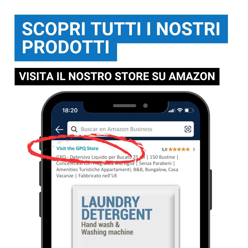 GPQ - Detersivo Liquido per Bucato 25 ml | 150 Bustine | Concentrato con Fragranza Marsiglia | Senza Parabeni | Amenities Turistiche Appartamenti, B&B, Bungalow, Casa Vacanze | Fabbricato nell’UE