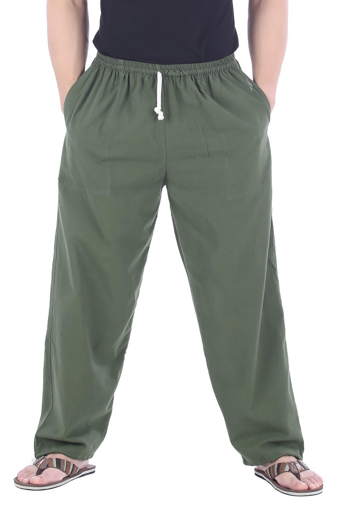CandyHusky 100% Cotton Casual Jogging Lounge Pajamas Yoga Pants Trousers Elasticed Waist with Drawstring (S, Olive Green)